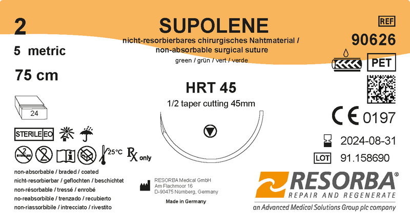 Суполен USP3-0 зелений, довж.75см, колюча голка з ріжучим вістрям 25мм, 1/2кола